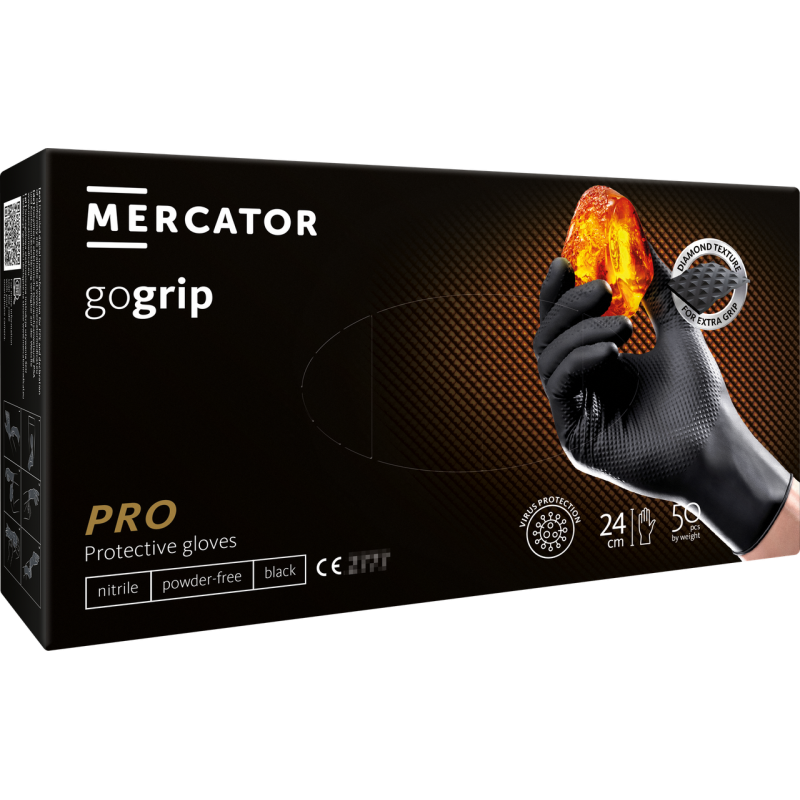 Рукавички нітрилові неопудрені MERCATOR® gogrip black M 50шт