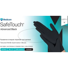 РУКАВИЧКИ НІТРИЛОВІ БЕЗ ПУДРИ НЕСТЕРИЛЬНІ SAFE TOUCH ADVANCED BLACK, РОЗМІР М (100 ОД.)