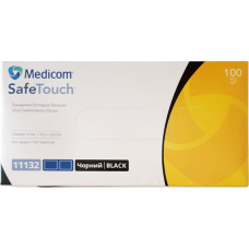Рукавички оглядові вінілові нестерильні без пудри SafeTouch® Чорний, розмір M
