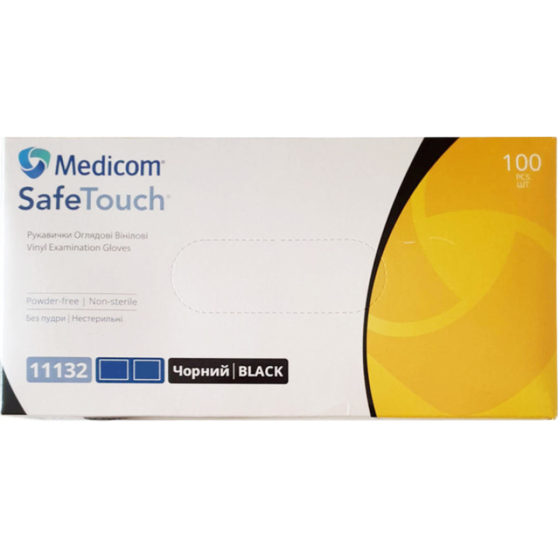 Рукавички оглядові вінілові нестерильні без пудри SafeTouch® Чорний, розмір M