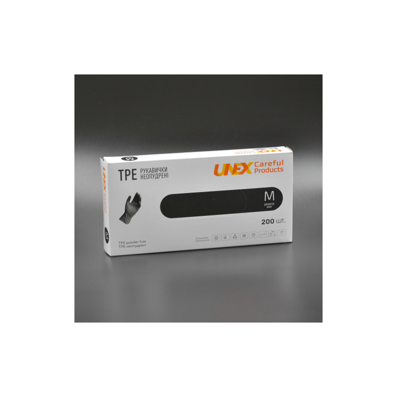 Рукавички одноразові TPE “UNEX“ / не припудрені / не стерильні / розмір-M / 200 шт