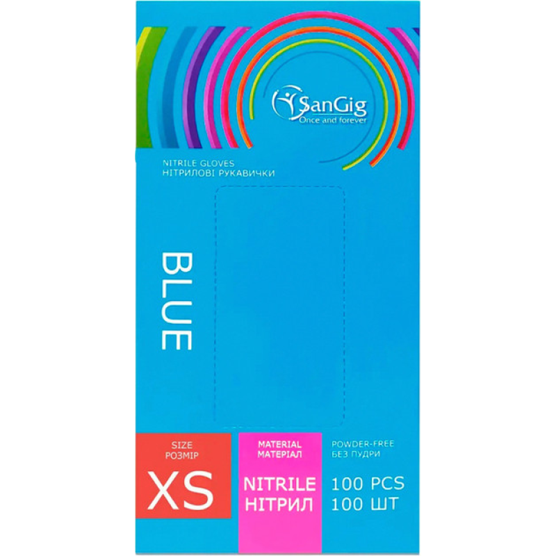 Рукавички нітрилові SanGig, щільність 3.5 г. - блакитні (100 шт) XS (6-7)