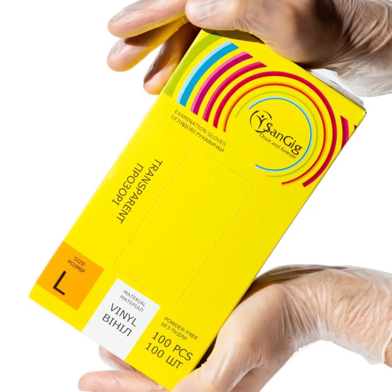 Вінілові рукавички - L (8-9) - SanGig, щільність 4.5 г. - 100 шт