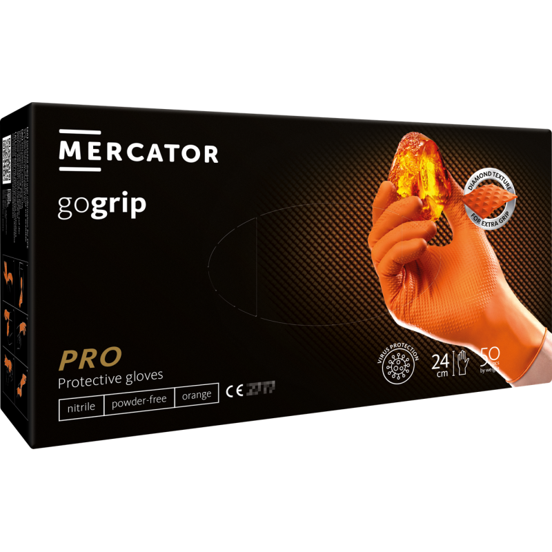Рукавички нітрилові GOGRIP Orange розмір XL підвищеної міцності (щільність 8,6 г) неопудрені оранжеві (25пар)