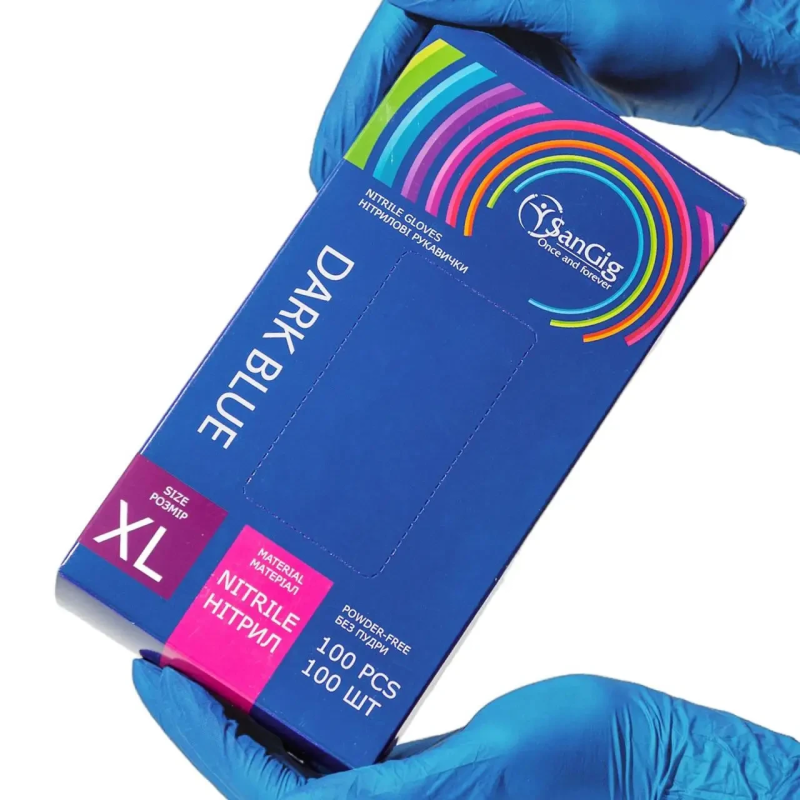 Рукавички нітрилові XL (9-10) SanGig, щільність 3.5 г. - Сині (100 шт)