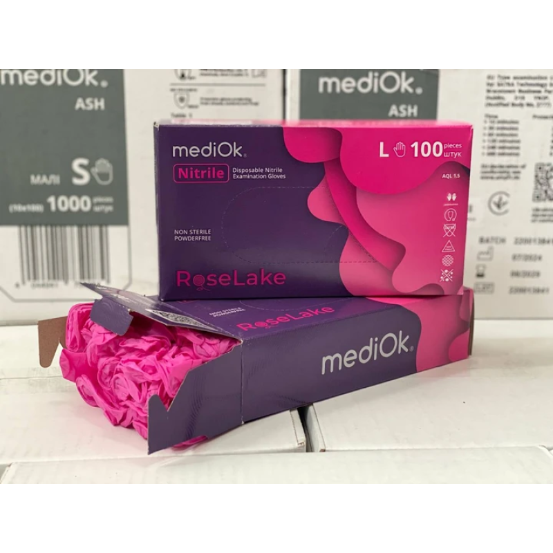 Рукавички Mediok Rose Lake нітрилові, колір рожевий, розмір L