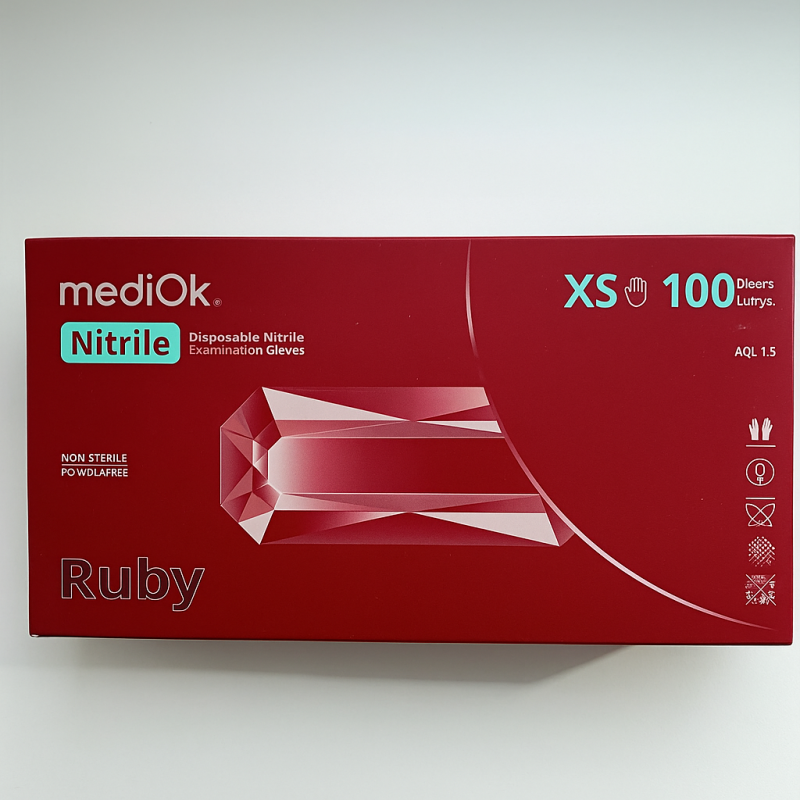 Рукавички нітрилові Mediok, розмір XS, бордові, 100 шт