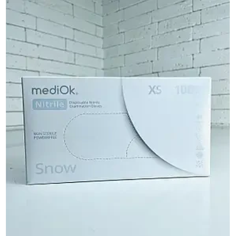 Нітрилові рукавички MediOK Snow розмір XS 3.5 г (100 шт), білі