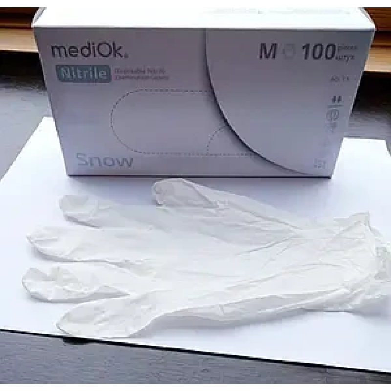 Нітрилові рукавички MediOK Snow розмір M 3.5 г (100 шт), білі