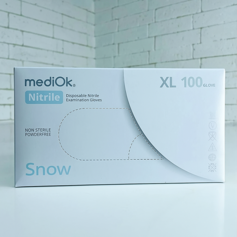 Нітрилові рукавички MediOK Snow розмір XL 3.5 г (100 шт), білі