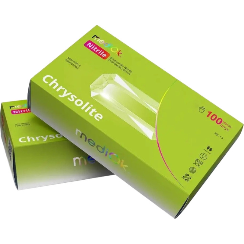 Рукавички нітрилові S, Chrysolite колір світло зелений 100шт\уп. Mediok