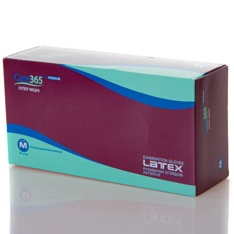Рукавички Супер Міцні Латексні нестерильні з подовженою манжеткою Care Premium розмір M