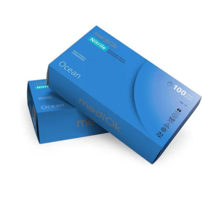 MEDIOK (МЕДІОК) РУКАВИЧКИ НІТРИЛОВІ НЕОПУДРЕНІ OCEAN БЛАКИТНІ M 3,5 Г/ШТ 100 ШТ