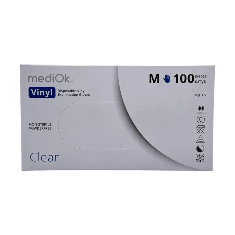 Рукавички вінілові, MediOk Clear (100шт / 50 пар), прозорі, M