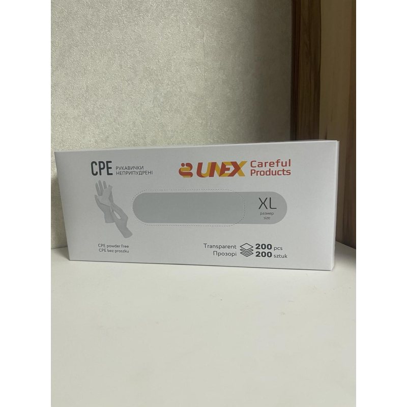 Рукавички CPE XL прозорі Unix неопудрені 200 шт./пач.