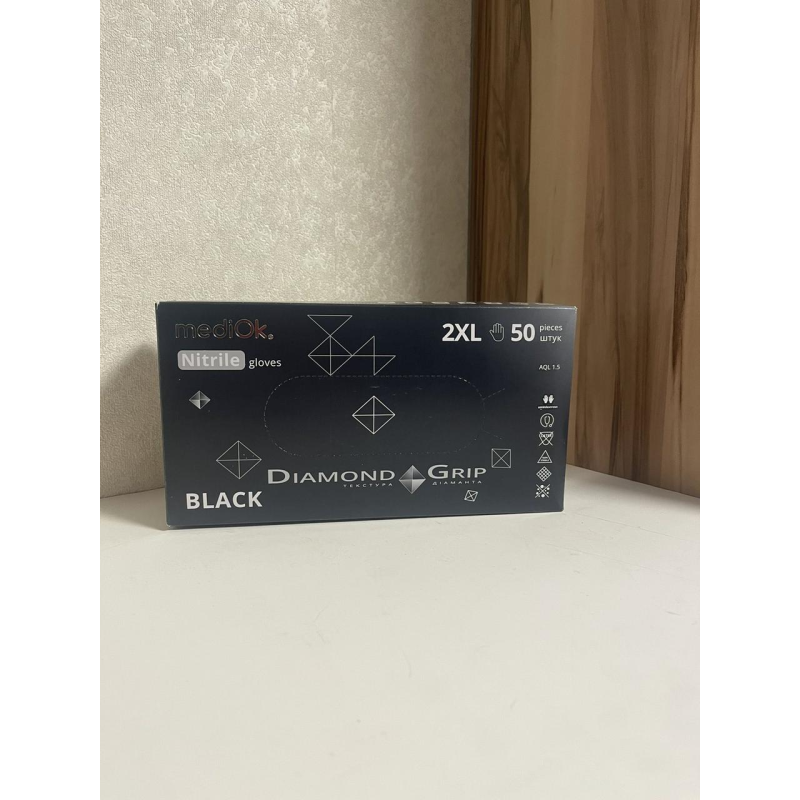 Рукавички нітрилові GRIP BLACK розмір 2XL (щільність 8,6 г) підвищеної міцності чорні неопудрені (25пар/1уп) Mediok