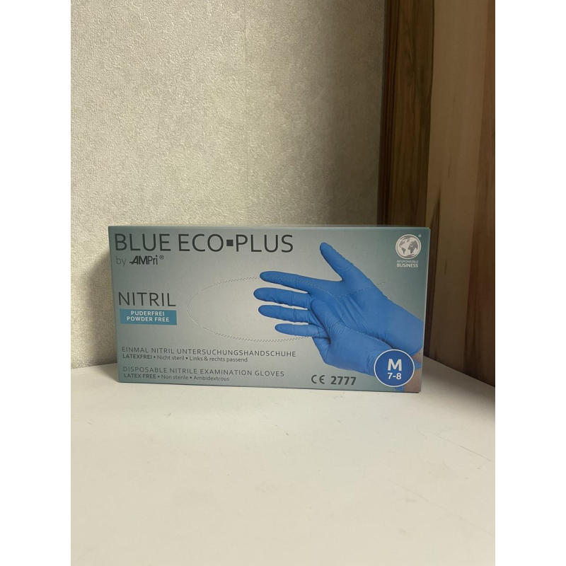 Рукавички нітрилові Ampri Blue Eco-Plus Неопудрені Розмір M 50 пар Сині