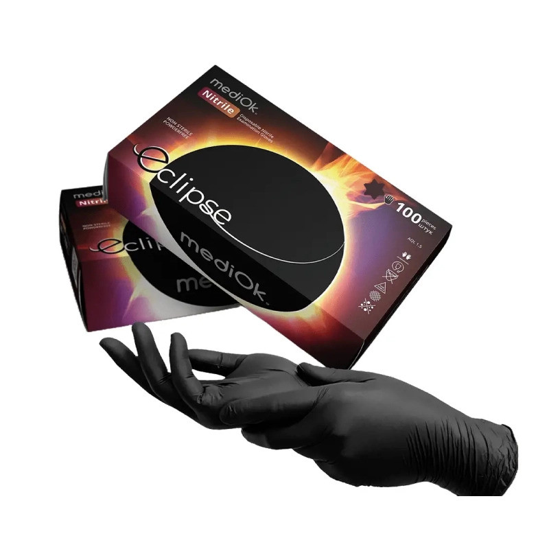 Рукавички нітрилові супер щільні 5,2гр чорні MediOK Eclipse S 100шт