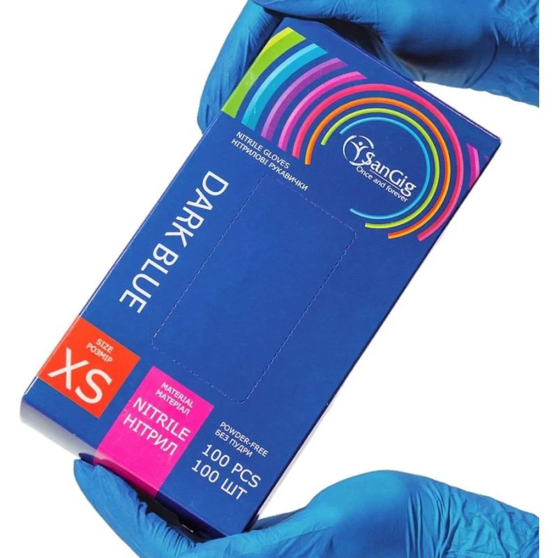 Рукавички нітрилові XS (6-7) SanGig, щільність 3.5 г. - Сині (100 шт)