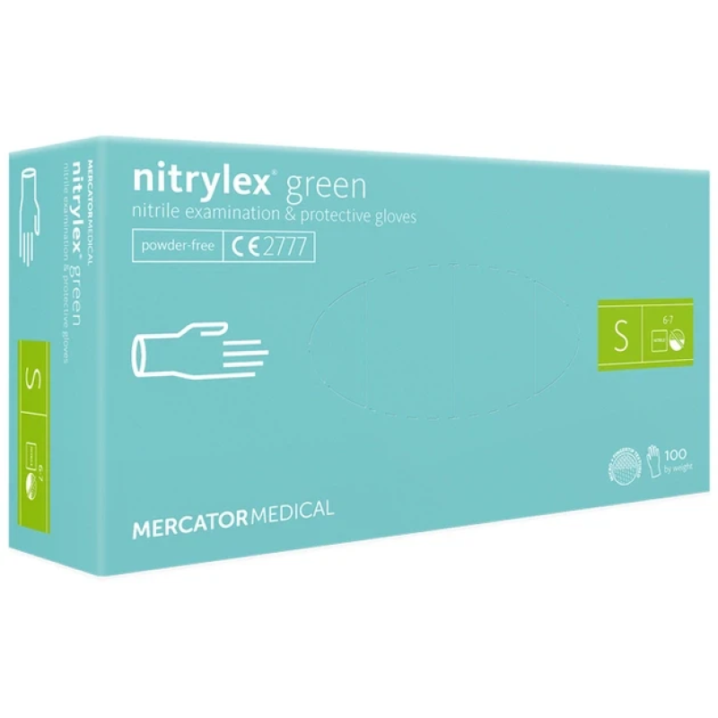 Рукавички медичні Mercator Medical Nitrylex Green нітрилові нестерильні неприпудрені S 100 шт М“ятні