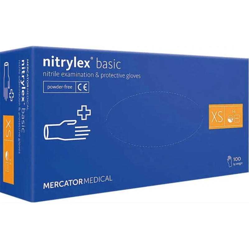 Рукавички нітрилові оглядові NITRYLEX  BASIC нестерильні неприпудрені XS 100 шт blue